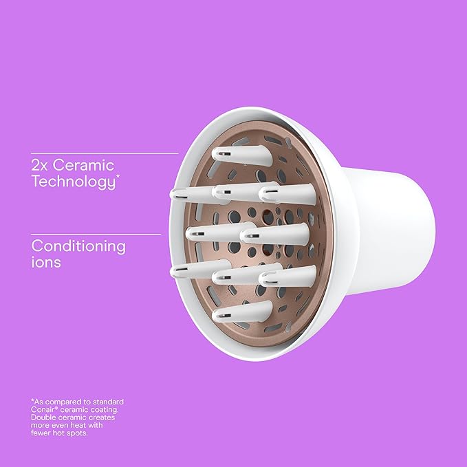 Conair Double Ceramic Universal Diffuser Attachment for Hair Dryer, Volumizing Universal Blow Dryer Diffuser for Frizz-Free Curls, Fits Dryers with Nozzles from 1.75" to 2.1", White