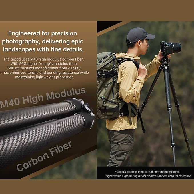 FALCAM TreeRoot Carbon Fiber Medium Tripod, 4-Section Legs, 50kg Vertical Load - Image 3