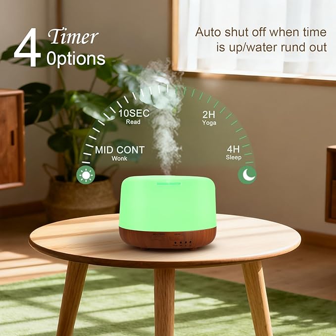 300ML Essential Oil Diffuser for Home, Aromatherapy Diffuser with Remote Control, 7-Color LED Light and 4 Timers, Quiet Auto-Off, Easy to Use for Bedroom Office