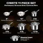 Tri-Ply Stainless Steel Pots and Pans Set 11-PC, 18/10 Stainless Steel - Image 4