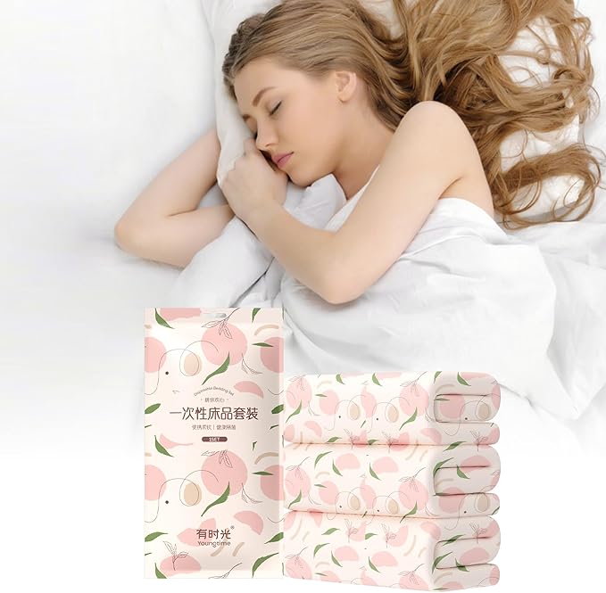 YOUNGTIME Disposable Bed Sheets Fitted Sheet, Disposable Portable Bedding Set by YOUNGTIME
