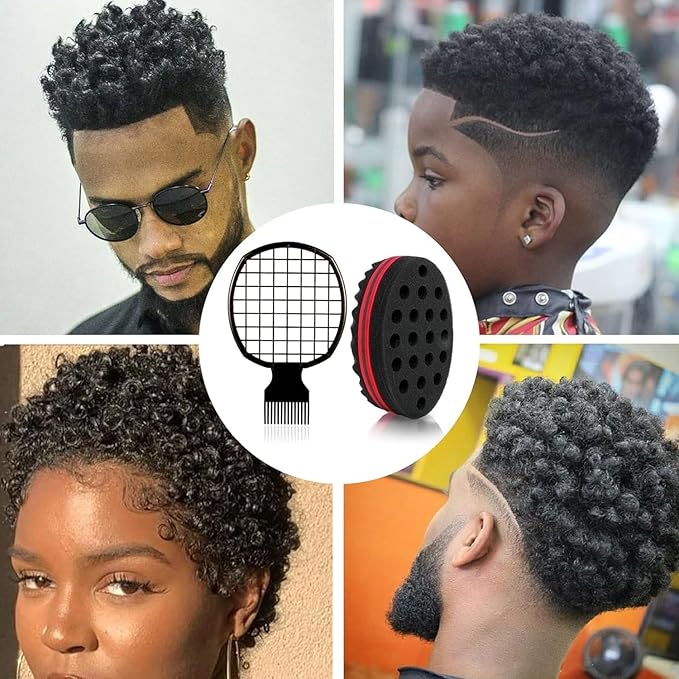 3 Pcs Afro Twist Upgrade Set: Hair Sponge Double-sided and 2 Twist Comb, Curl Sponge Hair Brush for Women Men Barber Personal Styling