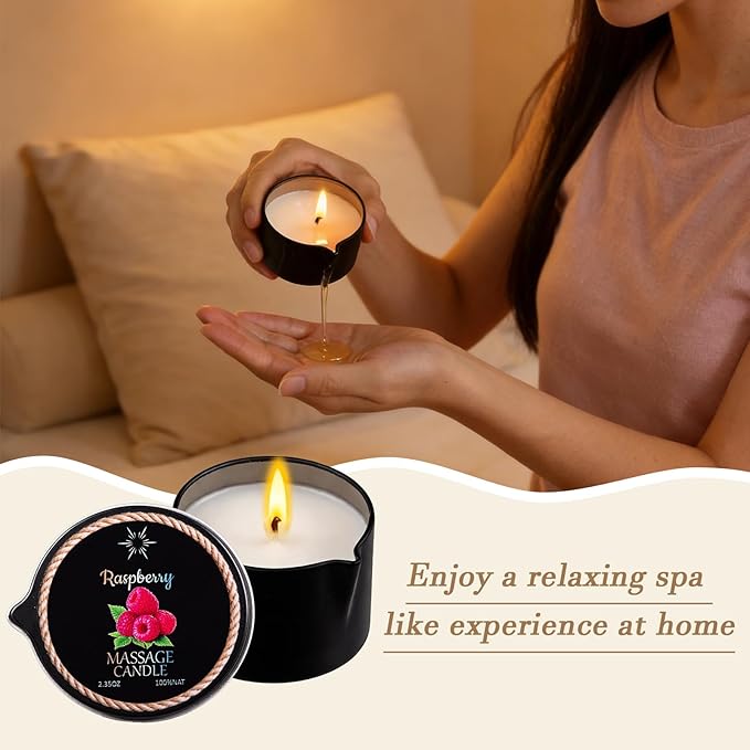 6 Pack Low Temperature Massage Oil Candle Set (2.35 oz Each) - Soy Wax Candles That Melt into Skin-Nourishing Body Oil, 6 Assorted Scents for Home Spa, Massage Therapy, Relaxation, Self-Care & Festive