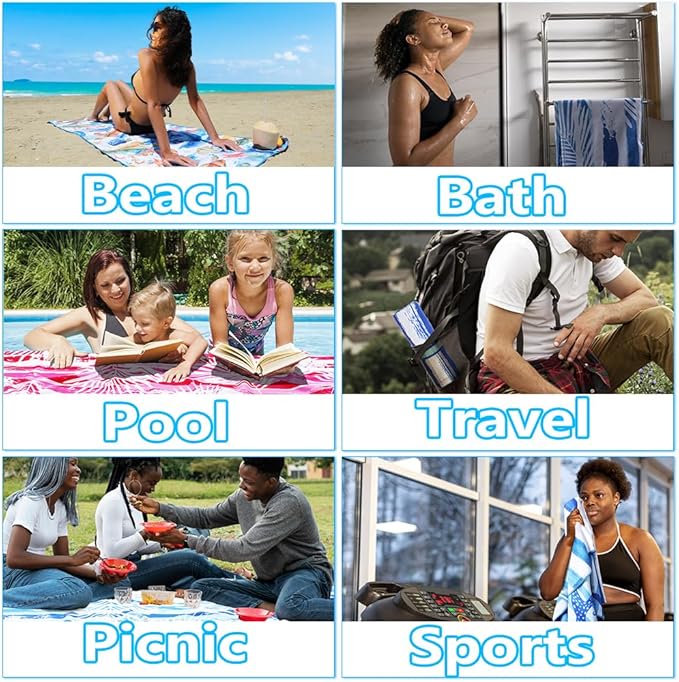 Lightweight Thin Microfiber Beach Towel Sand Free Quick Dry Absorbent Compact - Image 5