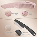 2PC Dandruff Comb Fine Tooth Scalp Detox Comb Lice Stainless Steel Scalp Detoxing Hair Brush Tool Hair Care for Women, Men & Kids (Pink)