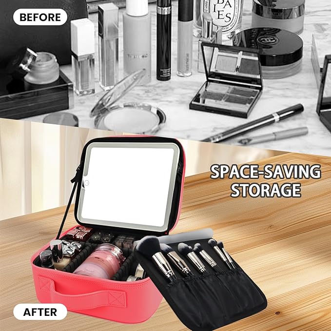 Travel Makeup Bag with LED Mirror and Light Makeup Travel Bag Organizer - Image 6