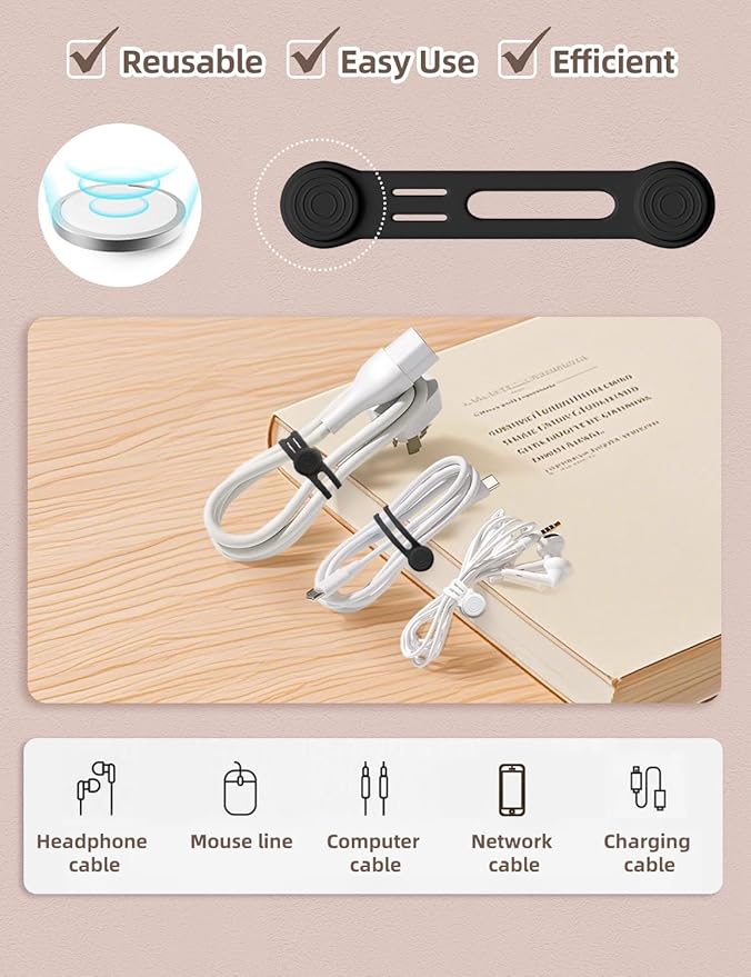 Kanemc Magnetic Ties For Cords, Cord Wrap Silicone Zip Ties Twist Ties Magnet - Image 5