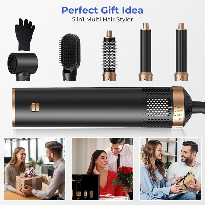 5 in 1 Blow Dryer Brush, Hair Dryer Brush Set Negative Ion Upgrade Hot Air Brush Air Styler Curling Wrap Air Curler, Curling Iron Hair Styling Tools As A Gift for Straight/Curl/Drying/Smoothing