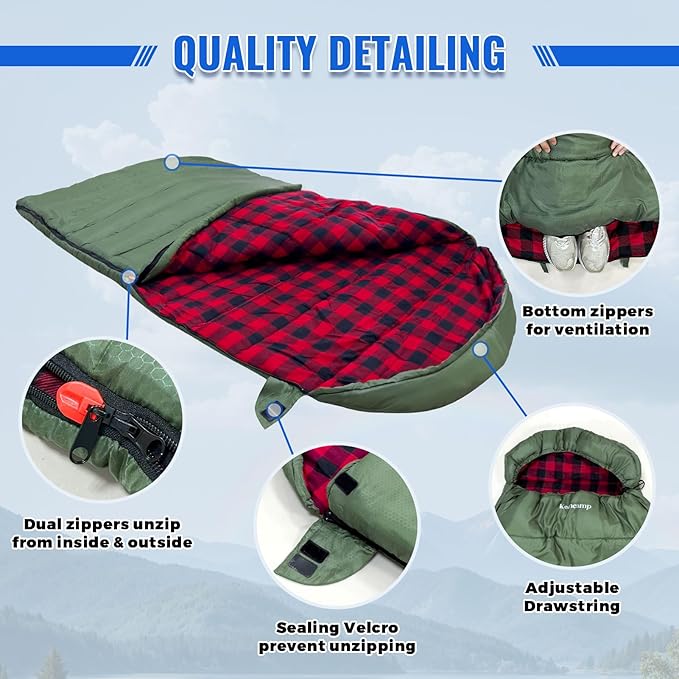 0 Degree Sleeping Bag Cotton Flannel Winter Cold Weather - Image 3