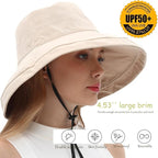 vidsel Womens Sun Hats Wide Brim Reversible Bucket Cotton Hat Packable Summer - Image 4