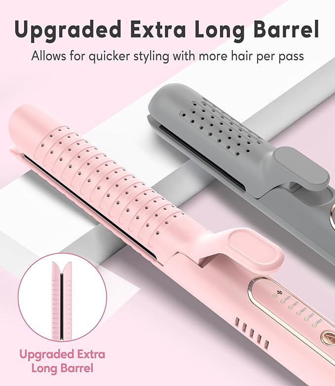 Farery Chill Set Soft-Air Curling Iron: Gentle Soft Air for Quick Styling & Long-Lasting Curls, Lock in Style with Cooling Air Vents, 2-in-1 Hair Straightener & Curler with Upgraded Long Barrel, Pink