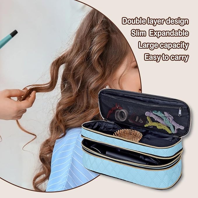 Hair Dryer Travel Carrying Case, Curling Iron Storage Bag, Slim Expandable Handheld Dual-Layer Travel Storage Bag for Dryer/Hair Tool Organizer/Style Organizer