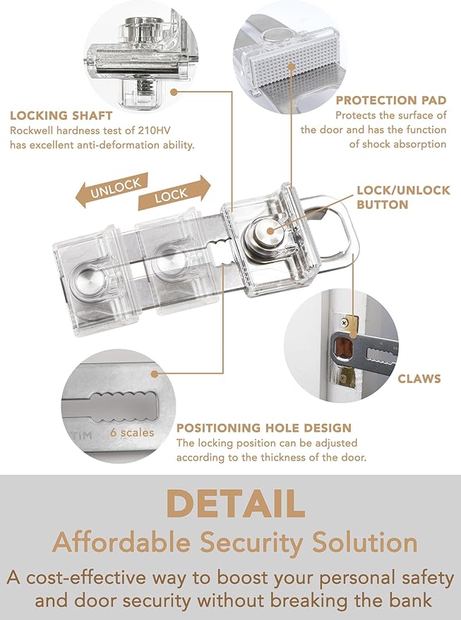 Greatim Portable Door Lock for Travel Hotel Safety, Stainless Steel Security - Image 6