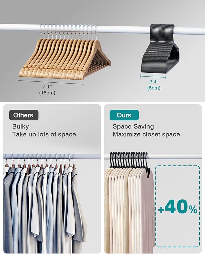 30 Pack Clothes Hangers, Non Slip Plastic Coat Hangers, Space Saving Hangers - Image 3