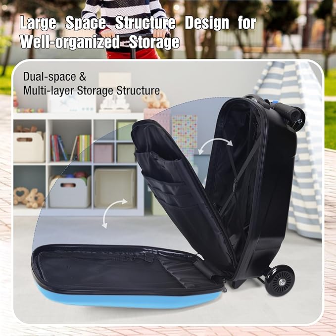 20" Scooter Suitcase for Kids, 2-in-1 Ride On Luggage - Image 5