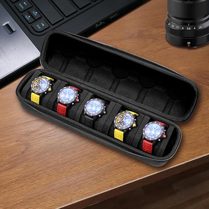 Juntan 5 Slots Hard Watch Travel Case, Portable Nylon Zipper Storage Organizer - Image 3