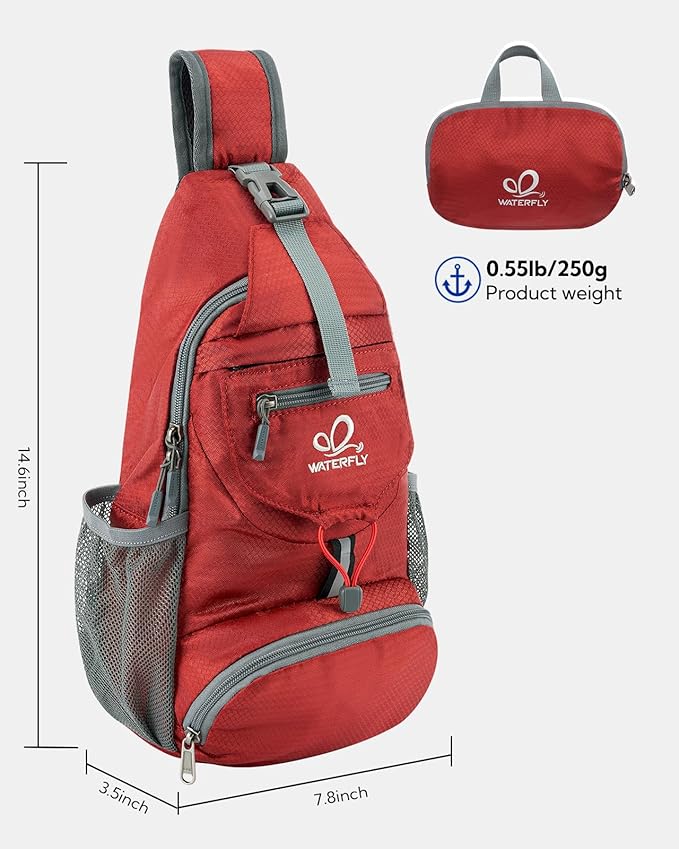 WATERFLY Packable Small Crossbody Sling Backpack Shoulder Chest Bag Daypack - Image 3
