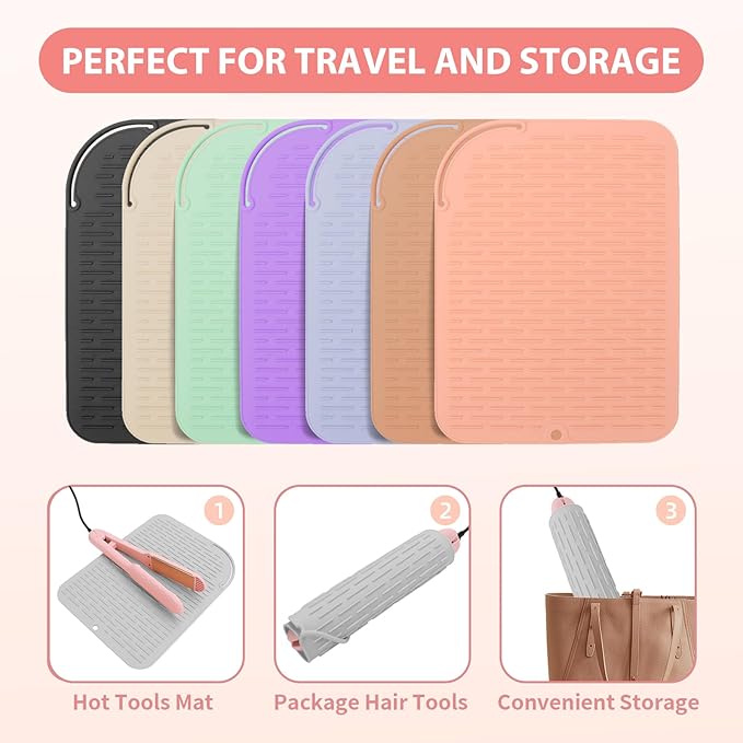 Large Silicone Heat Resistant Mat, Portable Travel Hot Hair Tools Holder Pad for Curling Iron, Flat Iron, Hair Straightener and Other Styling Tools(12.0" x 9.0")