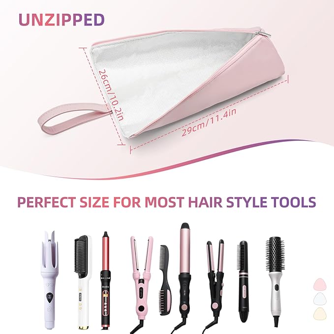 2-in-1 Heat Resistant Mat & Bag for Hair Styling Tools, Hanging Curling Iron Holder Flat Iron Holder with Zip, Portable Hot Hair Tools Travel Bag, Hair Straightener Mat Pouch for Countertop