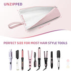 2-in-1 Heat Resistant Mat & Bag for Hair Styling Tools, Hanging Curling Iron Holder Flat Iron Holder with Zip, Portable Hot Hair Tools Travel Bag, Hair Straightener Mat Pouch for Countertop