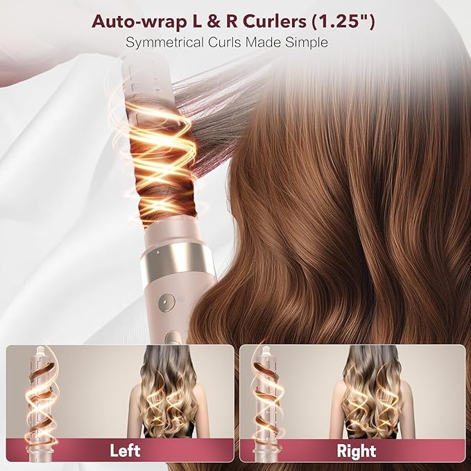 StyleVibe 8-in-1 Air Styler, Hair Dryer & Blow Dryer Brush with Travel Case - Auto Wrap Curls (L/R), Fast Drying, Thermal Round Brush for Smooth Blowouts & Frizz-Free Volume, No Heat Damage