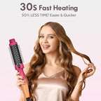 Thermal Brush, Blowout Long Lasting Look Curling Brush, 30s Fast Heated Round Brushes 1.5" Makes Hair Smoother Get Natural Curls, 5 Temp Settings, Universal Voltage for Travel, Easy to Use, Red Orange