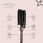 Almost Famous Wave Away Triple Barrel Clip Curling System, 3 Barrel Curling, Crimper with LCD Temp Display, Professional Beauty Tool, Temperature Adjustable (Charcoal Black)