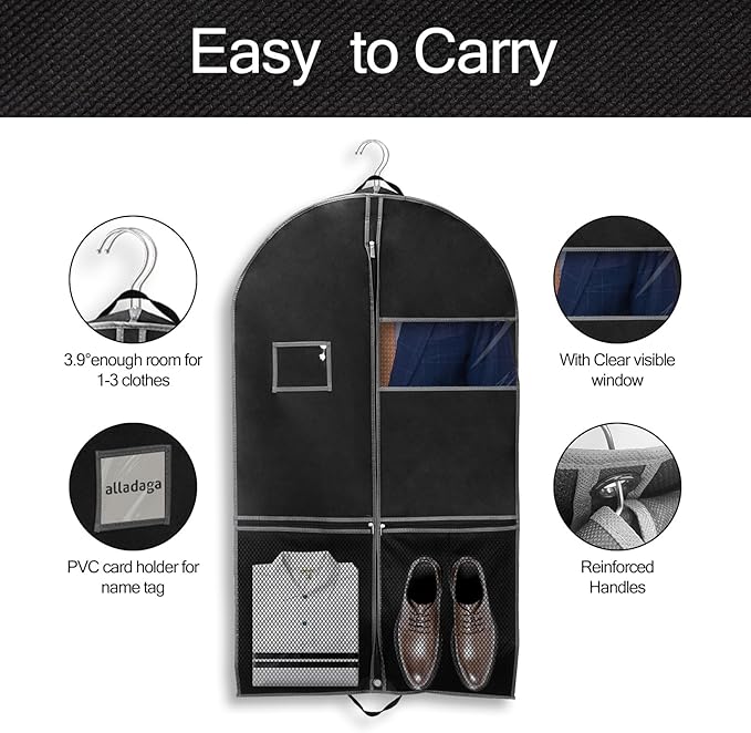 3 Pack 43" Garment Bags for Travel and Storage, Suit and Dress Bags - Image 2