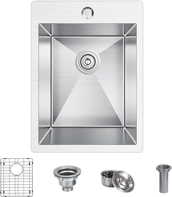 15x20 inch Drop in Bar Sink, 15 inch Small Kitchen Sink 18 Gauge Single Bowl - Image 8
