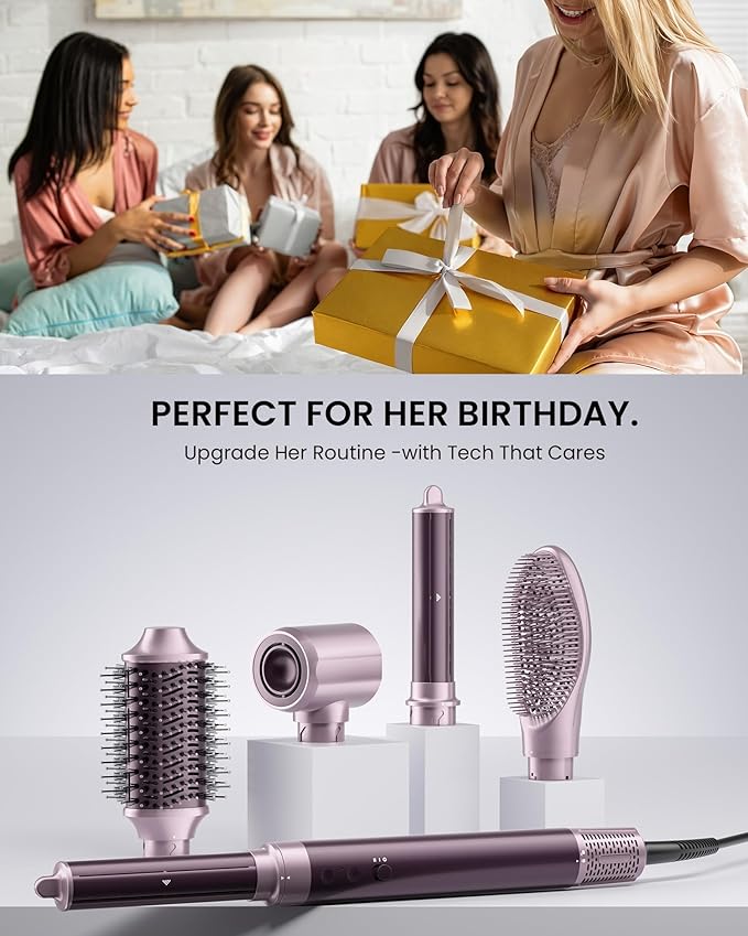 MESCOMB Dual Voltage Hair Dryer Brush for Travel – 5 in 1 Air Styler with High-Speed Blow Dryer, Anti-Frizz, Compact Design with Travel Bag, Ideal for Europe & Worldwide Use (100V–240V) Gift for Women