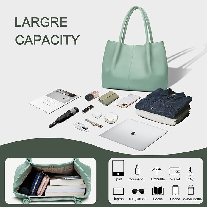 KKXIU Tote Bag for Women Vegan Leather Shoulder Purse Large Capacity Travel Bag - Image 6
