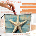 Cosmetic Bags Travel Makeup Toilet Case Waterproof Pouch for Women Girls 6.7X9.45inches - Starfish on A Weathered Blue Wooden Board