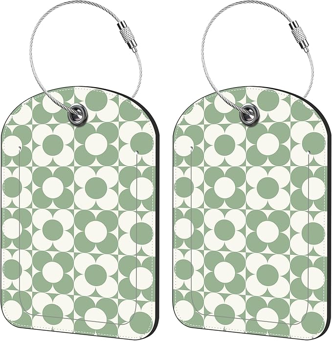 2 Pack Cute Luggage Tag for Suitcases Vintage Groovy Flowers Leather Luggage by iapodiad
