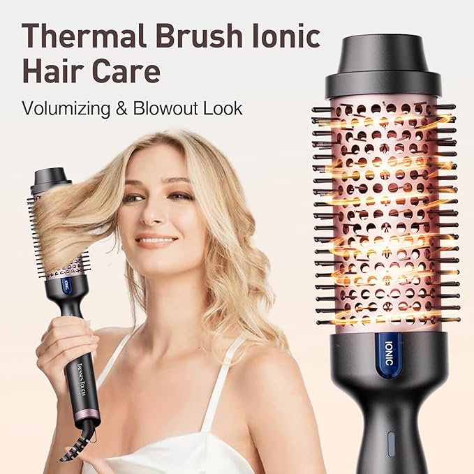 Thermal Brush 1.77", Long Lasting Hair Curling Iron Brush, Ionic Heated Round Brushes Makes Hair Smoother Get Natural Curls, 2 Temp Settings, Universal Voltage for Travel, Easy to Use, Rose Gold