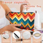 Cosmetic Bags Travel Makeup Toilet Case Waterproof Pouch for Women Girls 6.7X9.45inches - Zigzag Pattern in Warm And Cool Tones
