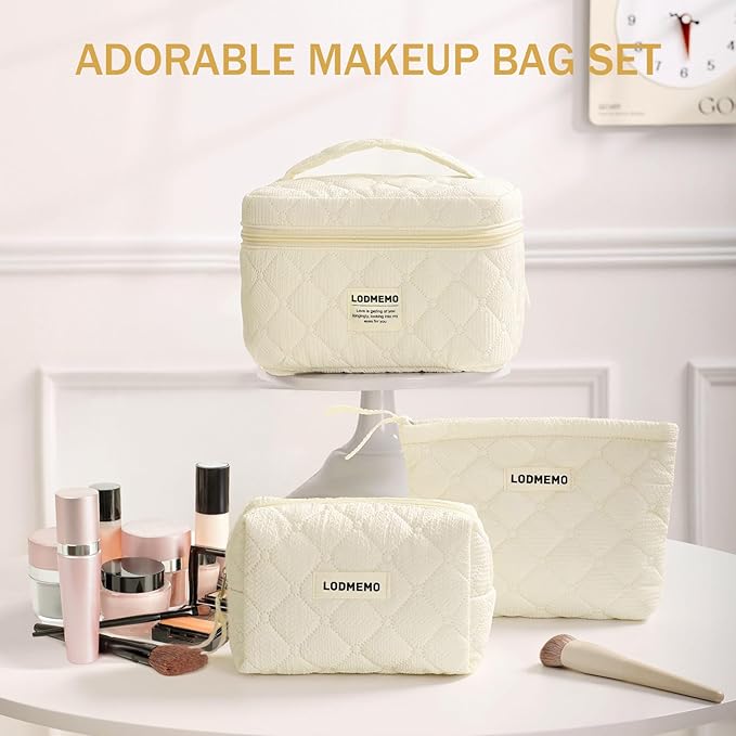 Makeup Bag 3 PCS Cosmetic Bags for Women, Large Travel Make up Bag Set Cute - Image 7