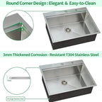 25 x 22 Inch Kitchen Sink, Drop In Stainless Steel Single Bowl Workstation Sink - Image 5