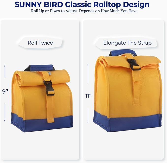 SUNNY BIRD Insulated Lunch Bag Rolltop Lunch Box Tote Lunchbox Bag - Image 3