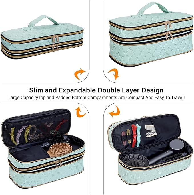 Hair Dryer Travel Carrying Case, Curling Iron Storage Bag, Slim Expandable Handheld Dual-Layer Travel Storage Bag for Dryer/Hair Tool Organizer/Style Organizer