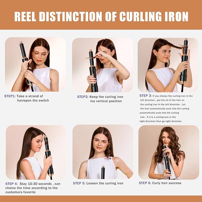 6 in 1 Detachable Hair Styling Tool Set: Ionic Hot Air Brush, Round Straightener Volumizer, Thermal Curler Wand, and Blow Dryer