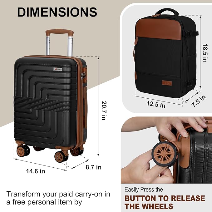 Romswi Luggage Sets 2 Piece, Expandable Carry On Luggage 20In - Image 9