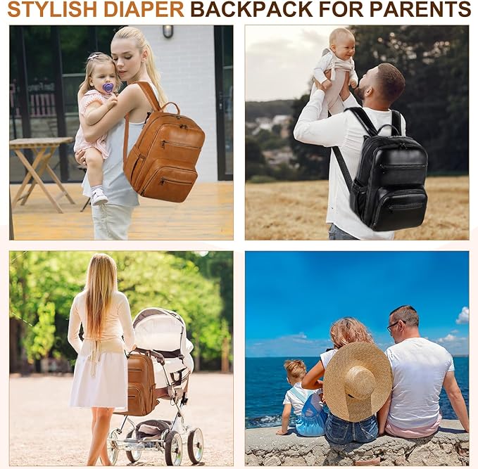 VASCHY Diaper Bag Backpack for Mum Dad, Unisex Large Waterproof Vegan Leather - Image 7