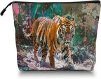 Cosmetic Bags Travel Makeup Toilet Case Waterproof Pouch for Women Girls 6.7X9.45inches - Artistic Tiger Walking Through A Splash - Filled Jungle