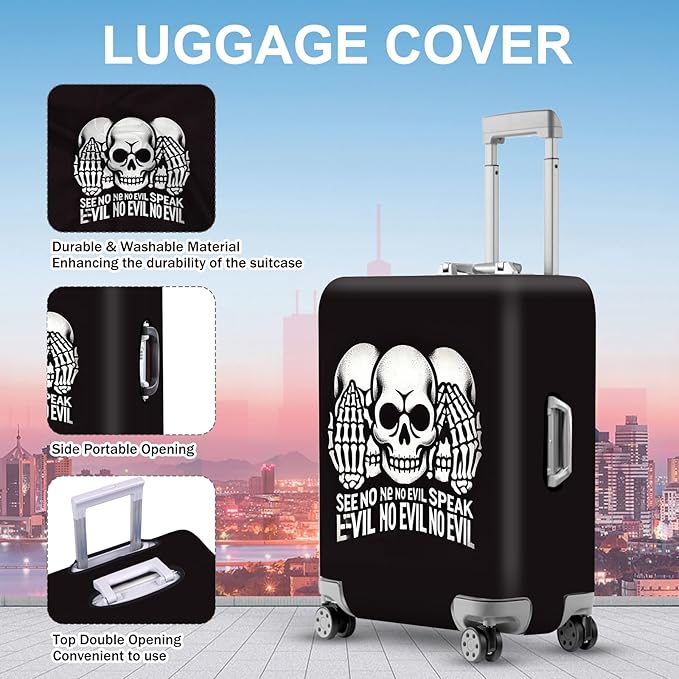 ANNA QUEEN Gothic Skull Luggage Cover, “See No Evil, Hear No Evil, Speak No - Image 3