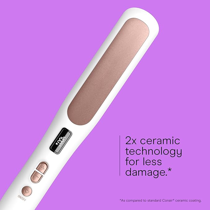 Conair Double Ceramic Hair Straightener Brush, Heated Straightening Brush for Smooth, Shiny Hair, V-Shaped Heated Bristles for Closer Contact, 5 LED Heat Settings, Dual Voltage, White