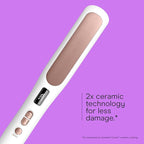 Conair Double Ceramic Hair Straightener Brush, Heated Straightening Brush for Smooth, Shiny Hair, V-Shaped Heated Bristles for Closer Contact, 5 LED Heat Settings, Dual Voltage, White