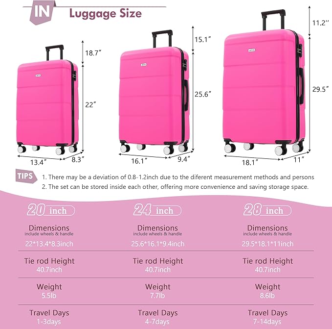 Merax Luggage Sets of 3 Piece Carry on Suitcase Airline Approved, Hardcase - Image 2