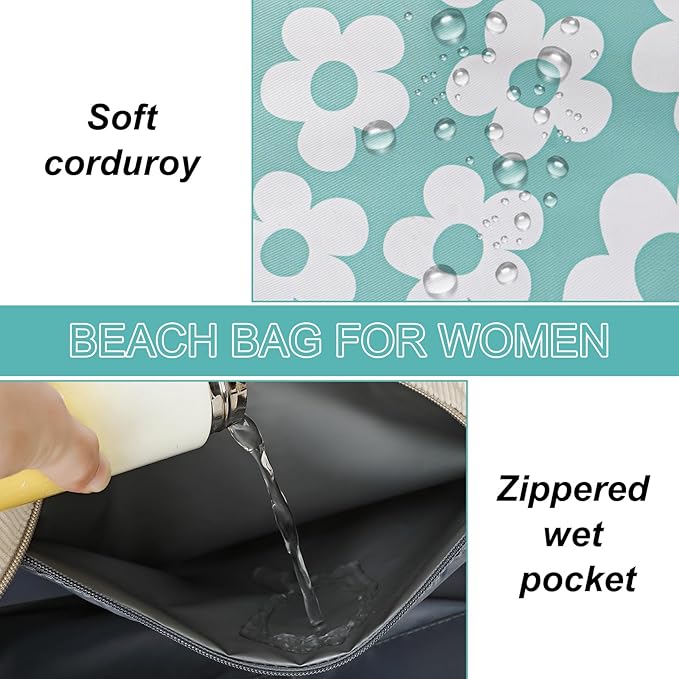 LEDAOU Large Beach Tote Bag Women Waterproof Sandproof Zipper Beach Tote Bag - Image 6