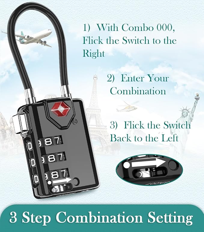 Search Alert TSA Approved Travel Combination Luggage Cable Locks - Image 5