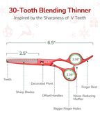 ULG 6.5" Hair Thinning Scissors, Japanese Stainless Steel, Professional Texturizing Shears, Barber’s 30-Tooth Blending Thinner for Stylist & Home Use, Christmas Gifts for Women Men Family Red